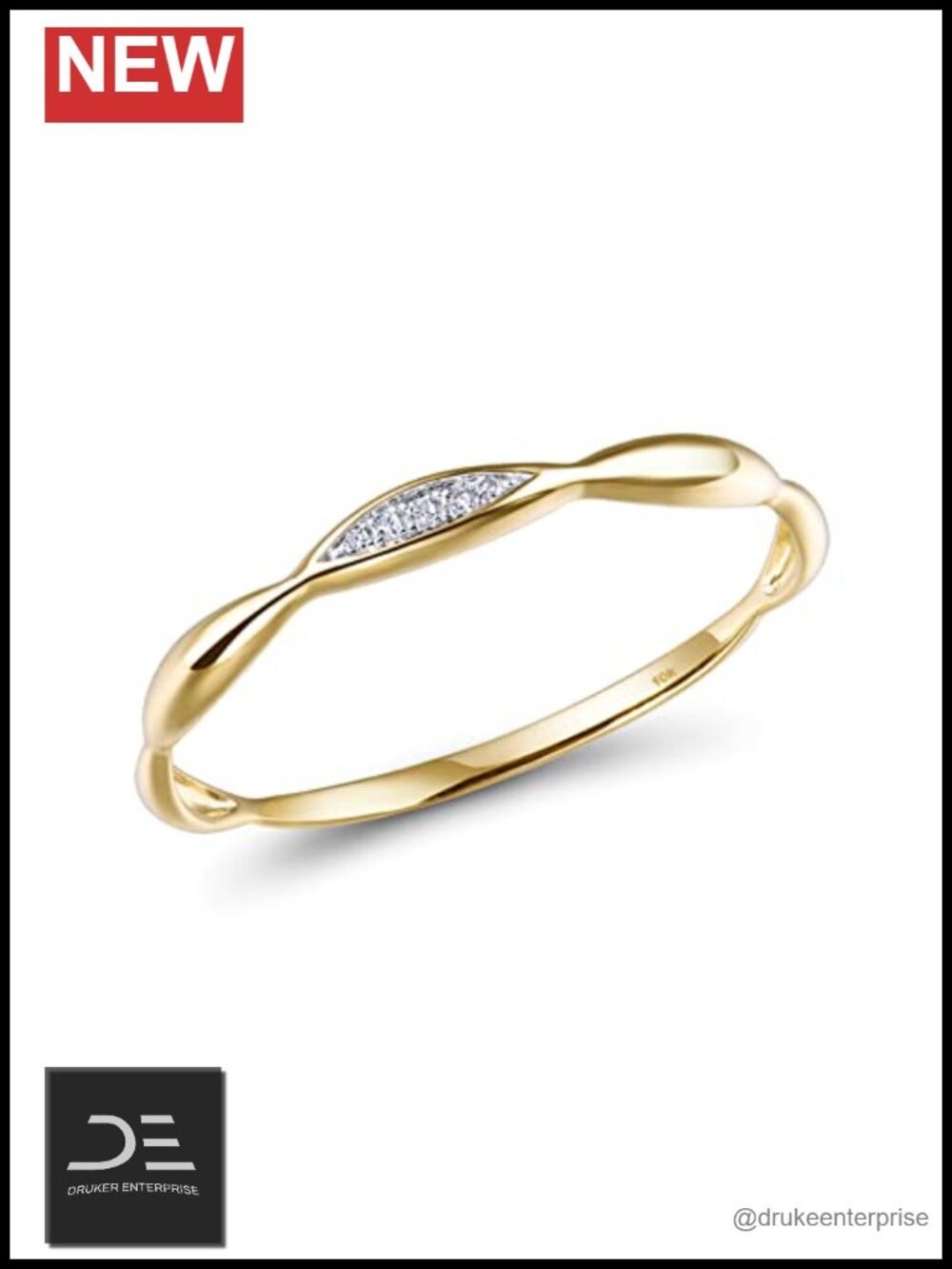 10K Solid Gold Diamond Stacking Ring Twisted Dainty Women Wedding Size 8